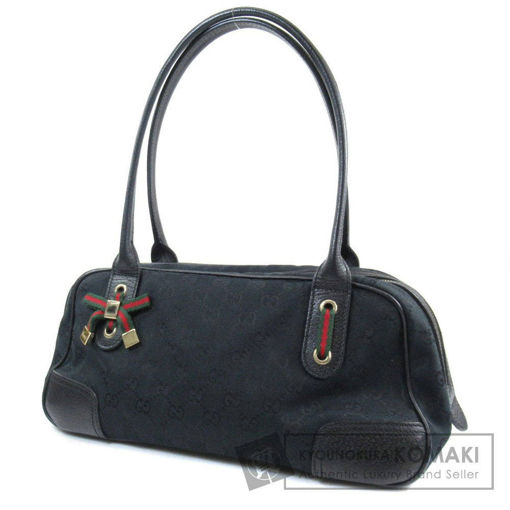 Gucci Princy Boston Bag black GG monogram body leather web bow